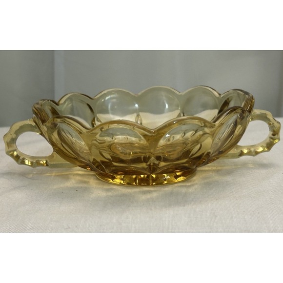 Vintage Amber Depression Glass Double Handled Bonbon / Relish Dish Starburst - Picture 4 of 4